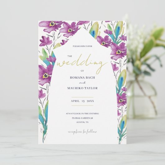 Boho Violet Turquoise Wildflower Waterverf Kunst Kaart (Staand voorkant)