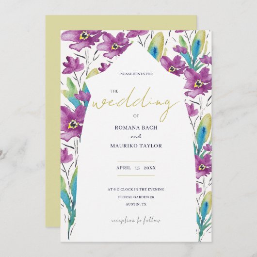 Boho Violet Turquoise Wildflower Waterverf Kunst Kaart (Voorkant / Achterkant)