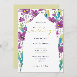 Boho Violet Turquoise Wildflower Waterverf Kunst Kaart