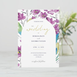 Boho Violet Turquoise Wildflower Waterverf Kunst Kaart