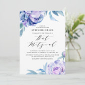 Boho Violet Waterverf Peonies Floral Bat Mitzvah Kaart (Staand voorkant)