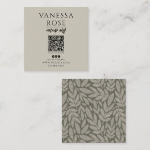 Boho Visagist Stofgrijs Bloem QR-code Vierkante Visitekaartje