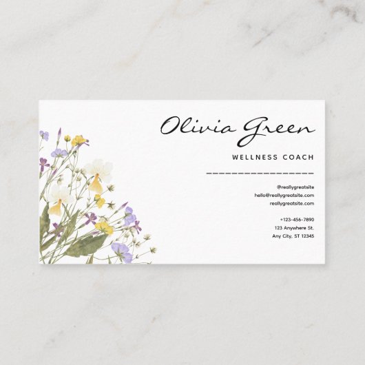 Boho Visitekaartje, Waterverf Bloemen Vrouwelijk Visitekaartje (Achterkant)
