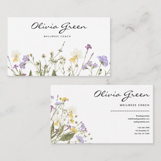 Boho Visitekaartje, Waterverf Bloemen Vrouwelijk Visitekaartje (Voorkant / Achterkant)