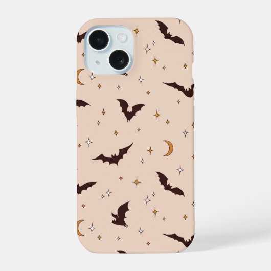 Boho vleermuizen en sterren Halloween patroon iPhone 15 Case (Achterkant)