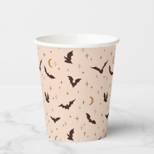 Boho vleermuizen en sterren Halloween patroon Papieren Bekers (Links)