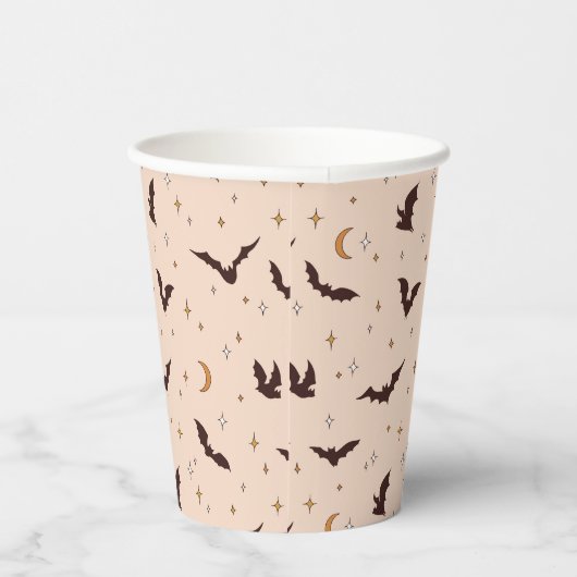 Boho vleermuizen en sterren Halloween patroon Papieren Bekers (Rechts)