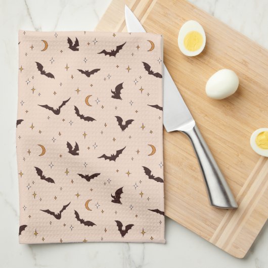 Boho vleermuizen en sterren Halloween patroon Theedoek (Quarter Fold)