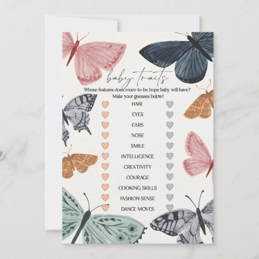 Boho vlinder Baby shower Baby trekjes spel Kaart (Voorkant)