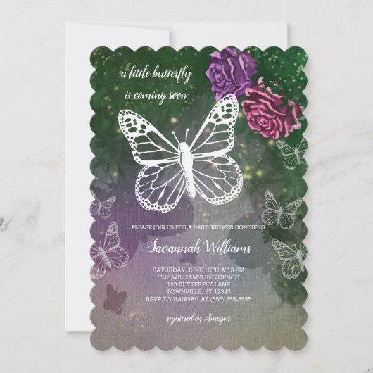 Boho vlinder Baby shower bloemig roze Paarse Kaart (Voorkant)