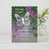 Boho vlinder Baby shower bloemig roze Paarse Kaart (Staand voorkant)