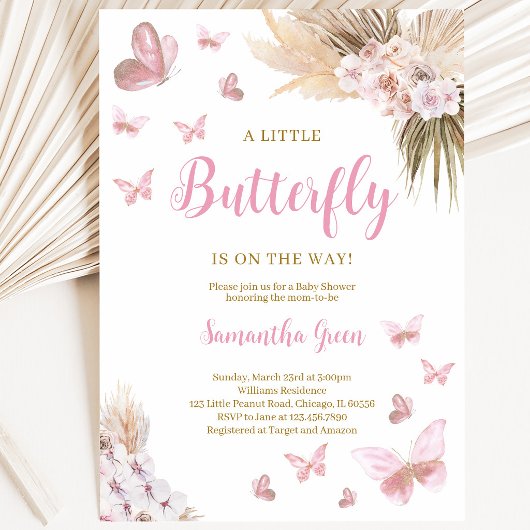 Boho Vlinder Baby Shower Kaart