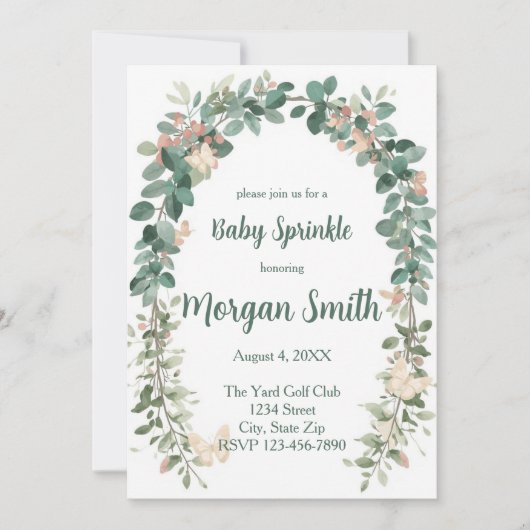 Boho Vlinder Baby Sprinkle Uitnodiging Sage Groen (Voorkant)