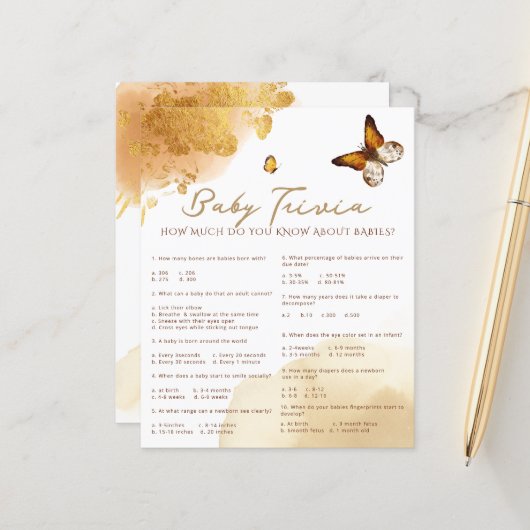 Boho vlinder Baby trivia Baby shower spel (Voorkant / Achterkant in situ)