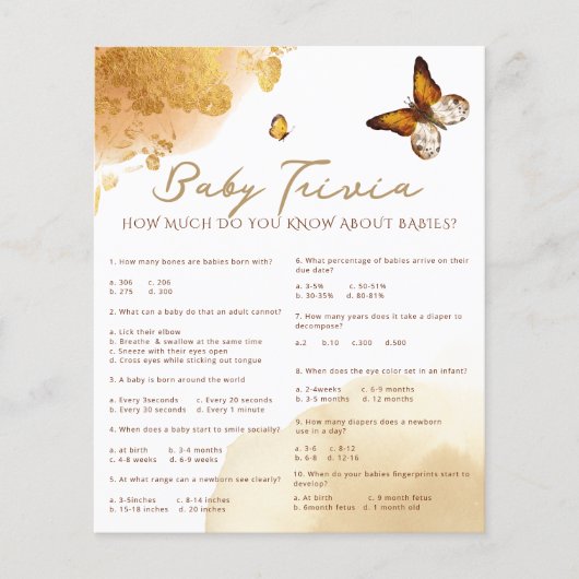 Boho vlinder Baby trivia Baby shower spel (Voorkant)
