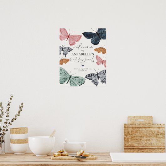 Boho vlinder betoverde verjaardagsfeestje welkom poster (Keuken)