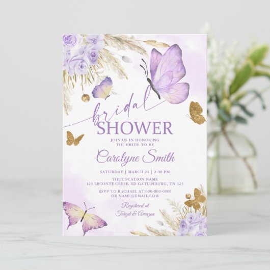 Boho vlinder bruids douche uitnodiging (Staand voorkant)