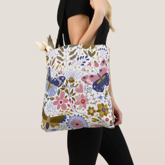 Boho Vlinder Kleurrijk Wildbloem Motief Tote Bag