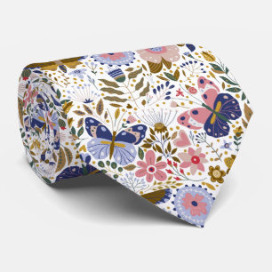 Boho Vlinder Kleurrijk Wildbloem Patroon Stropdas