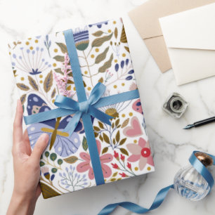 Boho Vlinder Kleurrijk Wildbloemmotief Cadeaupapier