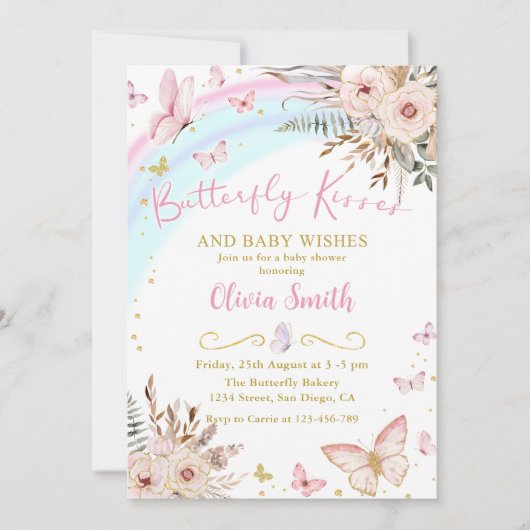 Boho vlinder kussen baby shower uitnodiging (Voorkant)