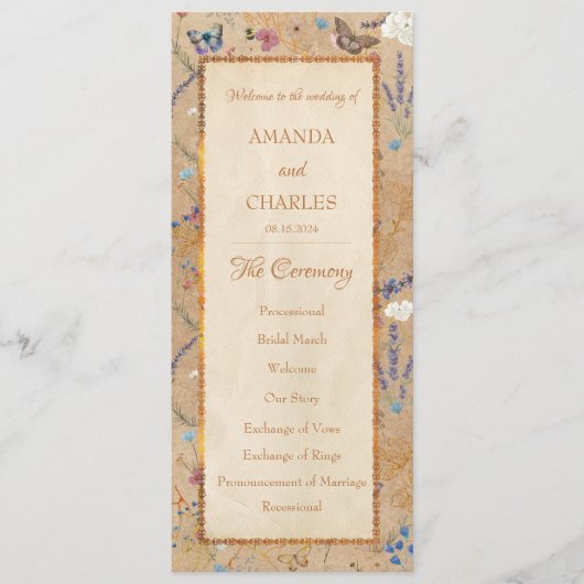 Boho vlinder tuin bruiloft programma Programmakaart (Voorkant)