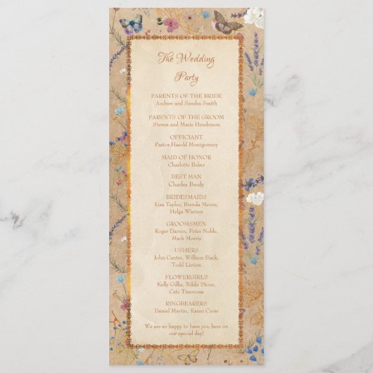  Boho vlinder tuin bruiloft programma Programmakaart (Achterkant)