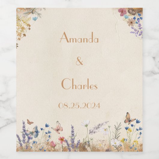 Boho vlinder tuin bruiloft Wijn Etiket (Enkel label)