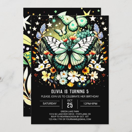 Boho vlinder vleugels verjaardag kaart (Voorkant / Achterkant)