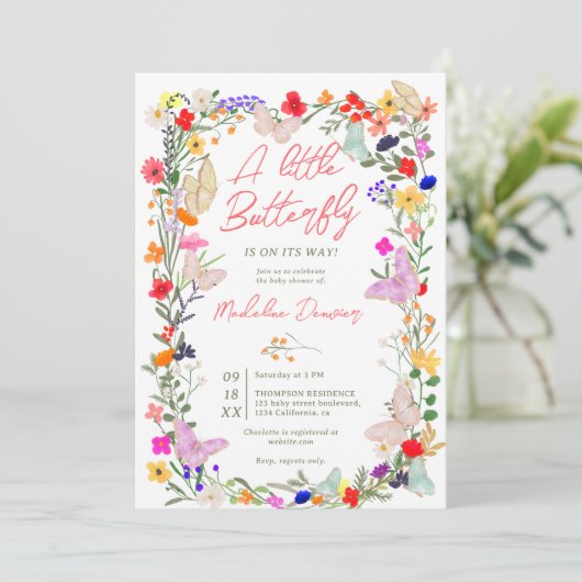 Boho vlinder weide wilde bloem baby shower kaart (Staand voorkant)