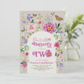 Boho vlinder wildbloem meisje 2e verjaardag kaart (Staand voorkant)
