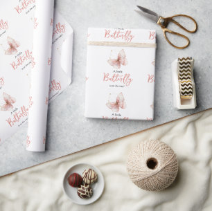 Boho Vlinder Wilde Bloem Meisje Baby Borrel Cadeaupapier