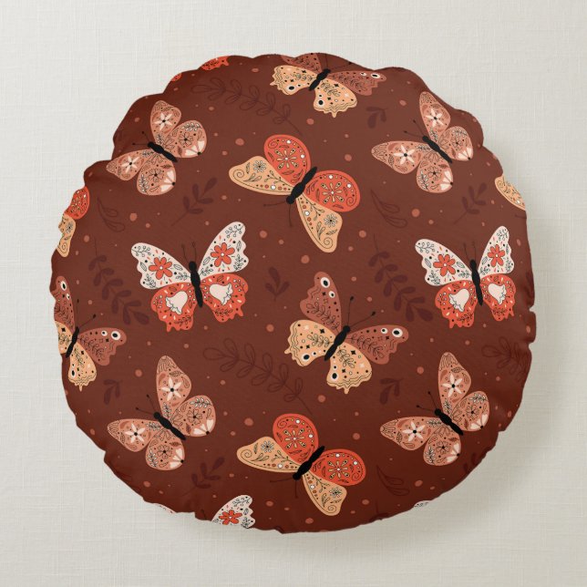 Boho Vlinderpatroon - Herfst Huisdecoratie Rond Kussen (Voorkant)