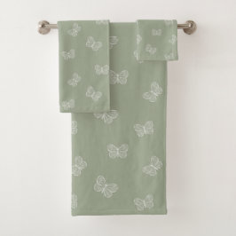 Boho Vlinderpatroon Neutraal Modern Saliegroen Bad Handdoek