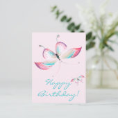 Boho Vlinders | Elegante Roze Verjaardagskaart Briefkaart (Staand voorkant)
