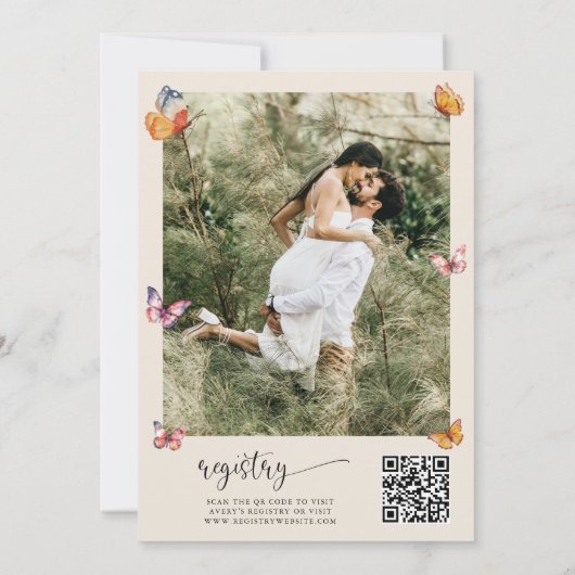 Boho vlinders foto QR code Vrijgezellenfeest Kaart (Achterkant)