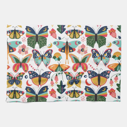 Boho vlinders: naadloos behangpatroon. theedoek (Horizontaal)