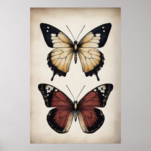 Boho vlinders print, sombere vlinder muur poster (Voorkant)