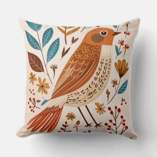Boho Vogel Bloem Kussen (Voorkant)