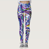 Boho vogel patroon l Elegant Blauw en wit Leggings (Voorkant)
