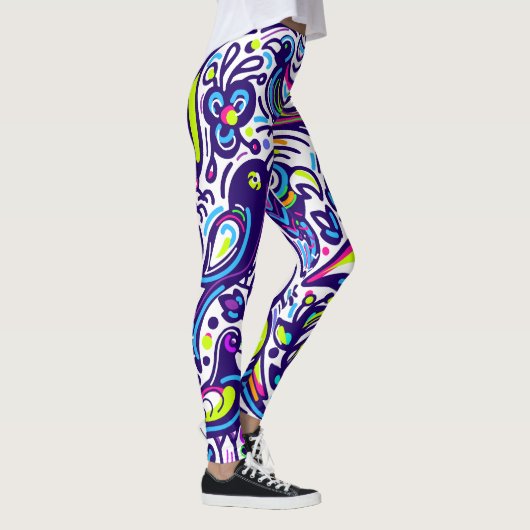 Boho vogel patroon l Elegant Blauw en wit Leggings (Rechts)