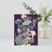 Boho-vogelbloemtuin paars briefkaart (Staand voorkant)