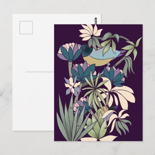 Boho-vogelbloemtuin paars briefkaart (Voorkant / Achterkant)