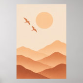 Boho Vogels & Bergzon – Minimalistische Natuur Poster (Voorkant)