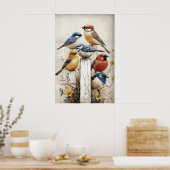 Boho Vogels Op Hek Afdruk, Vogel Rustieke Kinderka Poster (Keuken)