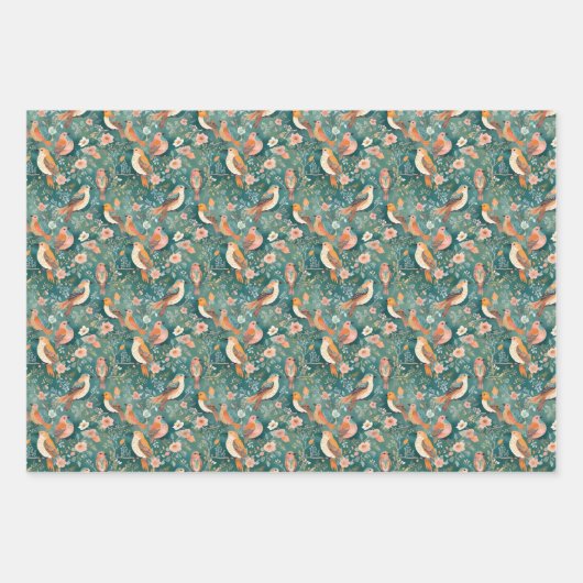 Boho vogels op takken botanisch inpakpapier vel (Voorkant 3)