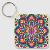 Boho Volkskunst Bloem Sleutelhanger (Voorkant)