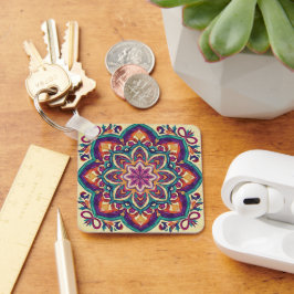 Boho Volkskunst Bloem Sleutelhanger