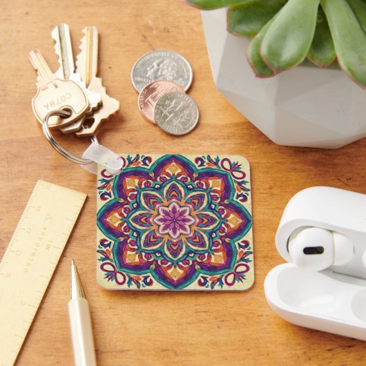Boho Volkskunst Bloem Sleutelhanger (Bureau)