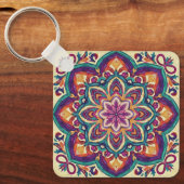 Boho Volkskunst Bloem Sleutelhanger (Voorkant)